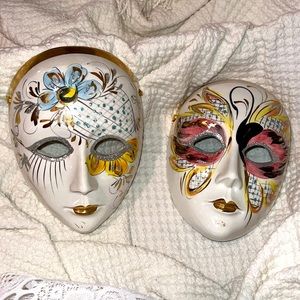 Ceramic masks wall decor set of 2